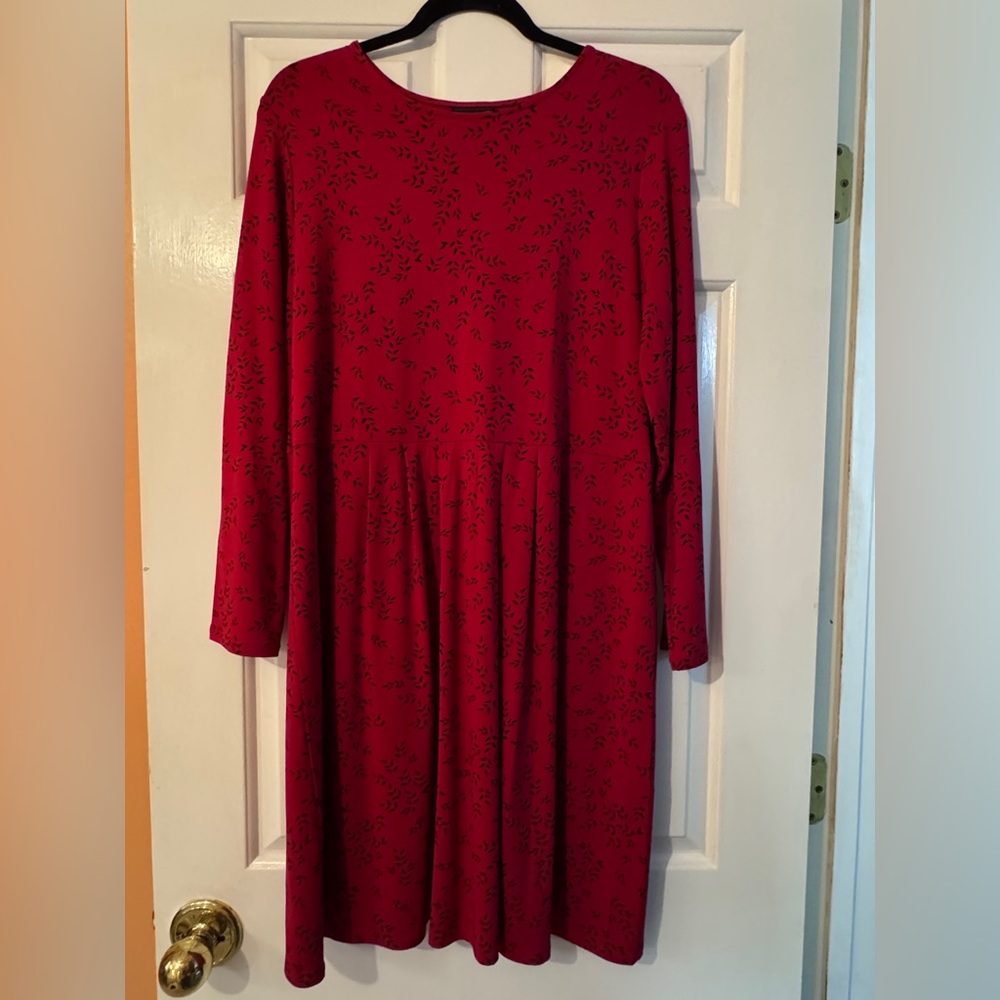 Like New J. Jill Red Leaf Patterned Long Sleeve babydoll Dress PETITE - Picture 3 of 4